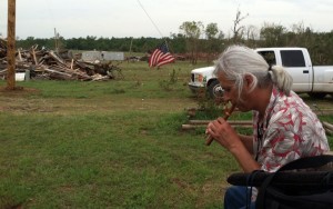 Timothy L Trujillo playing flute in Little Axe, Oklahoma Tornado Zone